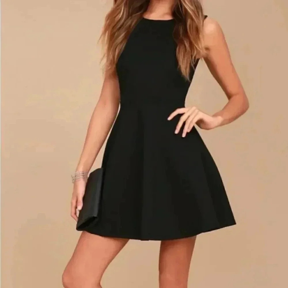 NWT! Lulus Need You Close Black Lace Backless Skater DressโFit & Flare L - Picture 4 of 10